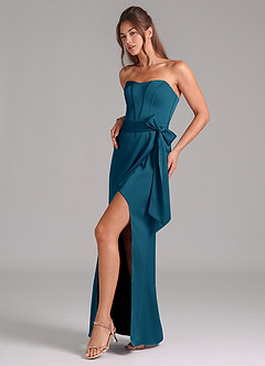 Azazie Jamie Brautjungfernkleider Wandelbar A-Linie Schulterfrei Stretch-Satin Kleid Tintenblau image4
