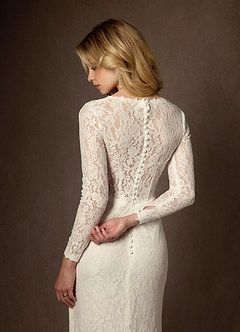 Azazie Indie Wedding Dresses Cream Sheath V-Neck Tulle Dress image2