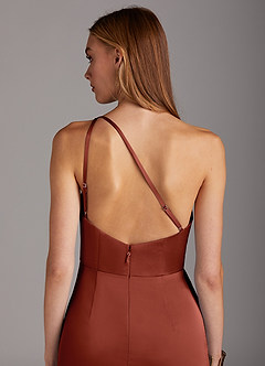 Azazie Mika Brautjungfernkleider Etui One-Shoulder Stretch-Satin Kleid Terrakotta image5