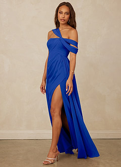 Christian Siriano Bridal for Azazie 1014 Robes de demoiselle d'honneur Robe Trapèze en Mousseline de soie Épaule décolletée Bleu Roi image17