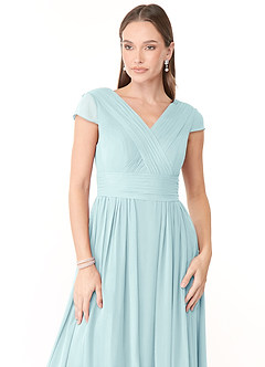 Azazie Organa Final Sale Sea Glass A-Line Pleated Chiffon Dress image5