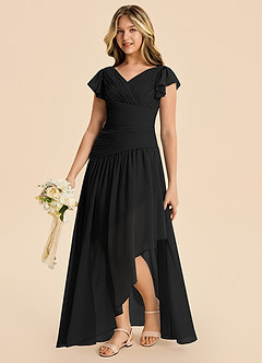 Azazie Pia Junior Black A-Line Pleated Chiffon Dress image1
