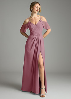 Azazie Dakota Bridesmaid Dresses Vintage Mauve A-Line V-Neck Pleated Chiffon Dress image1