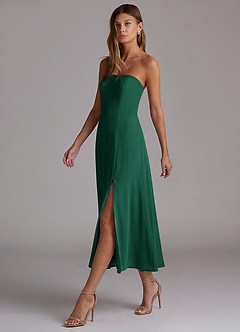 Azazie Wren Bridesmaid Dresses Emerald A-Line Strapless Chiffon Dress image3