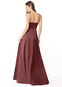 Azazie Halsey Vestidos de damas de honor Vestido de Acai de Satén Elástico de Recto con Corte Lateral image2