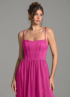 Azazie Delphina Bridesmaid Dresses Fuchsia A-Line Corset Stretch Satin Convertible Dress image2