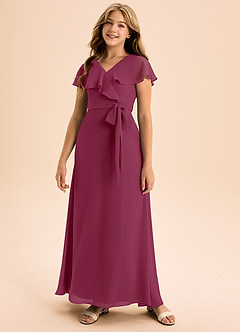 Azazie Lainey Junior Abito A-Line in Chiffon Con Tasche Gelso image4