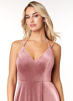 Azazie Sora Final Sale Terracotta A-Line Halter Bow Velvet Dress image5