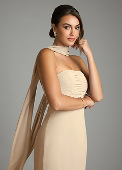 Azazie Saylor Vestidos de damas de honor Vestido de Champán de Gasa de Corte Sirena con Sin tirantes image2