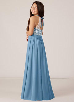 Azazie Fahari Junior Steel Blue A-Line Lace Chiffon Dress image5