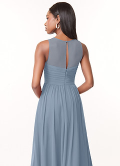 Azazie Nina Bridesmaid Dresses Dusty Blue A-Line Pleated Chiffon Dress image3