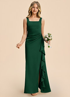 Azazie Adrienne Junior Robe Fourreau en Satin extensible Plissé Vert Foncé image4