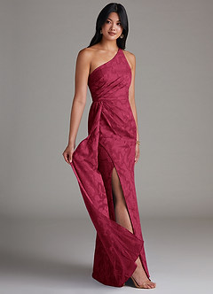 Azazie Mika Jurken voor bruidsmeisjes Jurk van Bloemen Burn-out met Kolom One-Shoulder Bourgondië image2