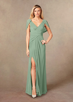 Azazie Luisa Mother of the Bride Dresses Matcha Mermaid V-Neck Pleated Mesh Dress image5