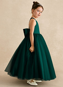 Azazie Peanut Flower Girl Dresses Pine A-Line Strap Tulle Dress image3