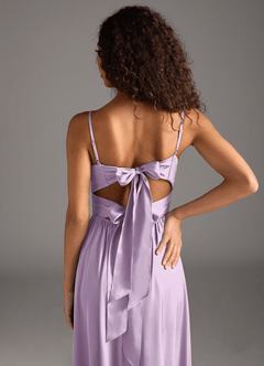 Azazie Zeya Bridesmaid Dresses Frosted Lilac A-Line Pleated Stretch Satin Dress image4