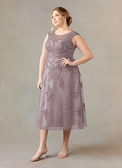 Azazie Flynn Abiti per la Madre della Sposa Abito A-Line in Tulle in Pizzo con Scollo a Barca Dusk image8