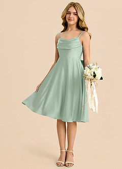 Azazie Bear Junior Robe Trapèze en Satin extensible Encolure en Forme de Cœur Agave image4