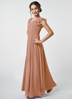 Azazie Claudine Junior Champagne Rose A-Line Pleated Chiffon Dress image3