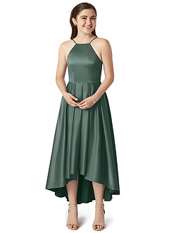 Azazie Jemima Junior Robe Trapèze en Satin extensible avec poches Mousse De Mer image4