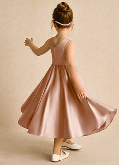 Azazie Hermia Flower Girl Dresses Champagne Rose A-Line Sleeveless Matte Satin Dress image5