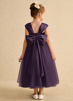 Azazie Chickadee Blumenmädchenkleider Ballkleid Herzausschnitt Matte Satin Kleid Pflaume image3