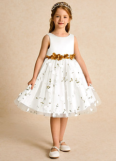 Azazie Starri Flower Girl Dresses Ivory Butterscotch Ball-Gown Beaded Matte Satin Dress image7