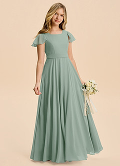 Azazie Cady Junior Silver Sage A-Line Pleated Chiffon Dress image3