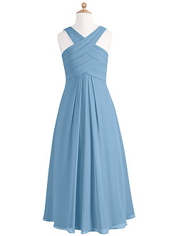 Azazie Kaleigh Junior Steel Blue A-Line Pleated Chiffon Dress image6