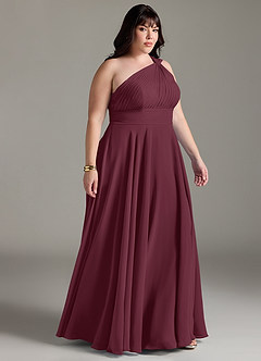 Azazie Charlize Vestidos de damas de honor Vestido de Cabernet de Gasa de Corte en A con Hombro unilateral image10