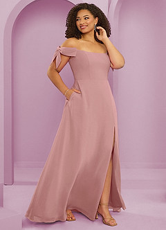 Barbie ♥ Azazie Brautjungfernkleider Wandelbar A-Linie Schulterfrei Chiffon Kleid Altrosa image12