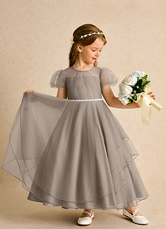 Azazie Duckie Abiti da Ragazza di Fiori Abito Principessa in Tulle Plissettato Taupe image3