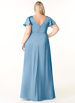 Azazie Soren Bridesmaid Dresses Powder Blue A-Line Pleated Stretch Satin Dress image9