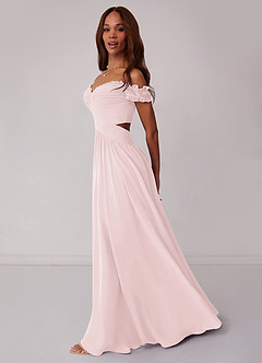 Barbie ♥ Azazie Bridesmaid Dresses Blushing Pink A-Line Off the Shoulder Chiffon Convertible Dress image3