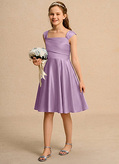 Azazie Budle Girls Formal Flower Girl Dresses Wisteria A-Line Pleated Matte Satin Dress image5