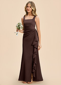 Azazie Adrienne Junior Ganache Sheath Pleated Stretch Satin Dress image1
