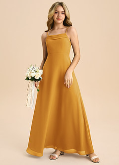 Azazie Anselie Junior Butterscotch A-Line Off the Shoulder Chiffon Dress image7