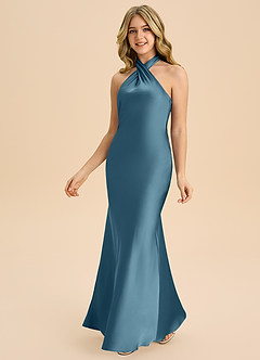 Azazie Chickie Junior Vestido de Bermudas de Satén Elástico de Corte Recto con Plisado image5