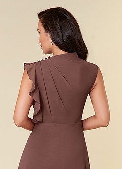 Azazie Narine Vestidos para mãe da noiva Vestido Café Expresso de Chiffon de Linha A com Plissado image6