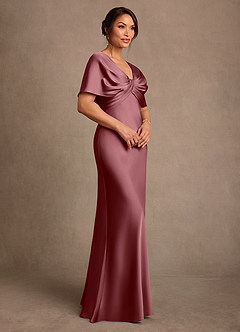 Azazie Dosia 신부의 어머니 드레스 쉬스 주름진 스트레치 새틴 플로어 길이 드레스 image2