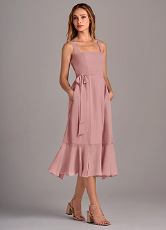 Azazie Deb Brautjungfernkleider Wandelbar A-Linie mit Taschen Chiffon Kleid Altrosa image3