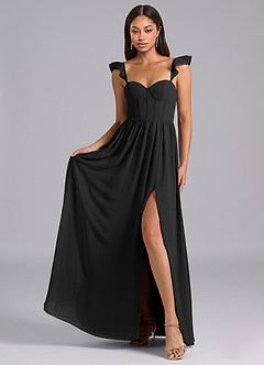 Azazie Denisse Bridesmaid Dresses Black A-Line Ruched Chiffon Dress image4