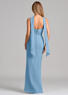 Azazie Calandra Bridesmaid Dresses Steel Blue Sheath Pleated Chiffon Dress image2