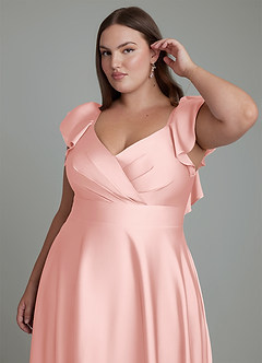 Azazie Leilani Bridesmaid Dresses Powder Pink A-Line Ruched Stretch Satin Dress image12