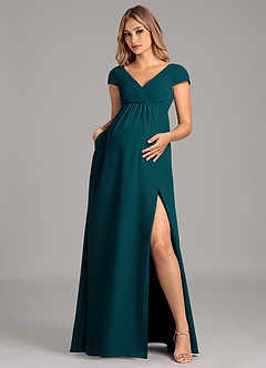 Azazie Allessia Maternity Bridesmaid Dresses A-Line Pleated Chiffon Floor-Length Dress image3