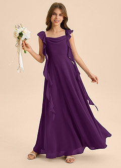 Azazie Carmin Junior Klä av A-Line i Chiffong Rynkad image4