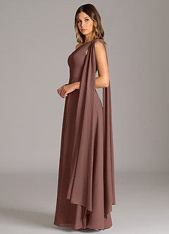 Azazie Tella Bridesmaid Dresses Espresso A-Line One Shoulder Chiffon Dress image5