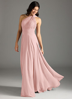 Azazie Charlize Bridesmaid Dresses Powder Pink A-Line One Shoulder Chiffon Dress image1
