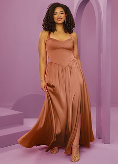 Barbie ♥ Azazie Bridesmaid Dresses Copper A-Line with Pockets Stretch Satin Dress image3