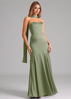 Azazie Shiloh Bridesmaid Dresses Pistachio Mermaid Strapless Stretch Satin Convertible Dress image3